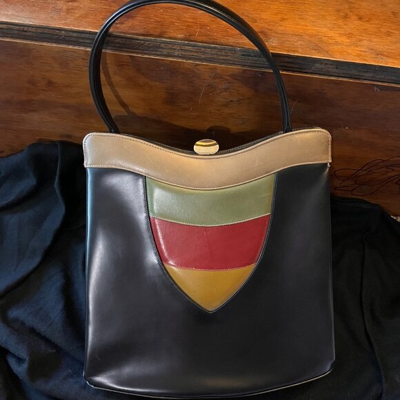 Leon Handbags - Leon Vintage Black Leather Colorblock Frame Bag